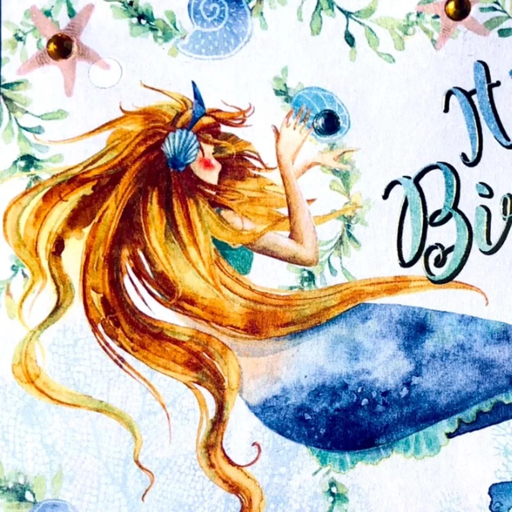 Punch Studio Single(1) 3D Embellished Birthday Mermaid Card Env+Seal 5x7 (62660)